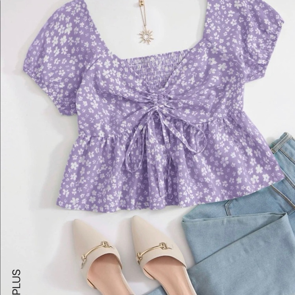 SHEIN purple n white blouse